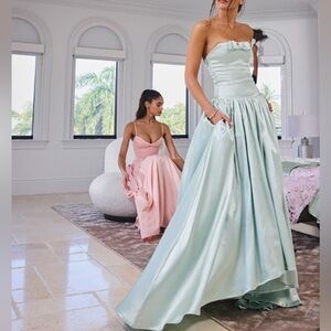 Lael Mint Green Back Button Trailing Gown